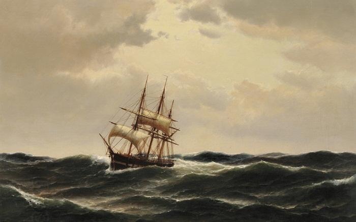 Carl Bille A ship in stormy waters China oil painting art